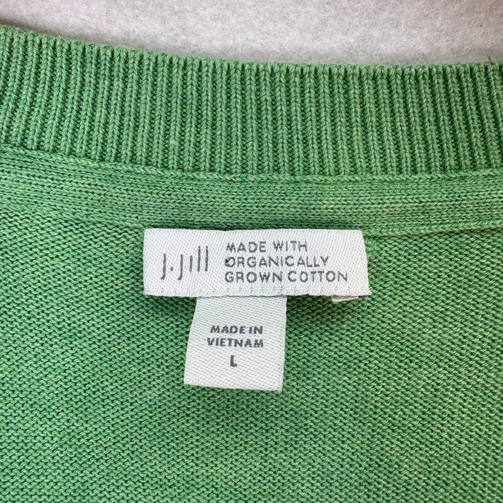 J. Jill Garden Green Organically Grown Cotton V-neck Cardigan Women's L Office - Picture 5 of 6